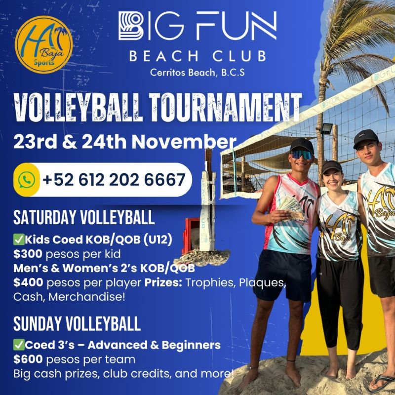 Big Fun Beach Volleyball Tournament cash prizes in Baja California Sur