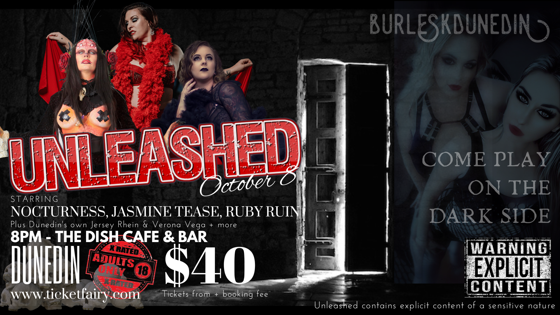 Burlesk Dunedin UNLEASHED Tickets Dunedin The Dish Cafe & Bar The